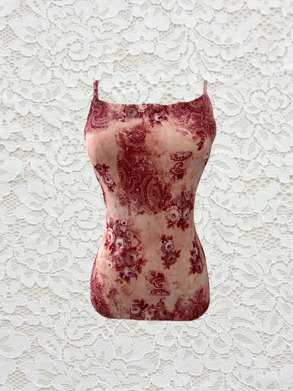 vintage y2k pink paisley print cami tank top